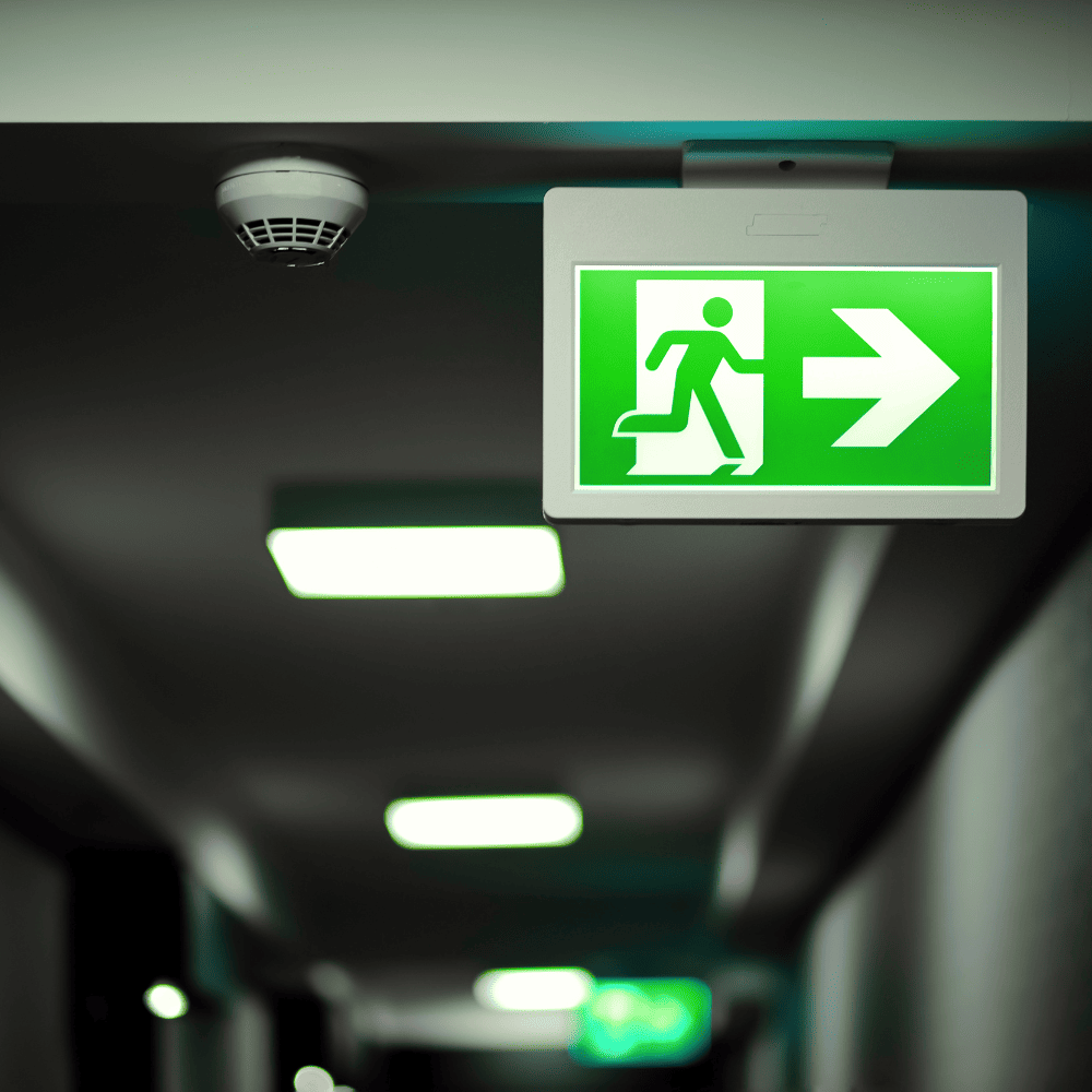 Emergency lighting in a hospital corridor